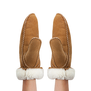 Варежки женские из овчины, цвет песочный 