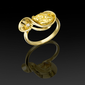 Кольцо из желтого золота с самородком и бриллиантом