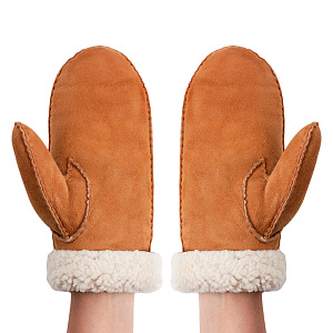 Варежки женские из овчины, цвет охра 