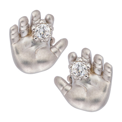 Серьги-пусеты «Ладошка с цветком» с фианитами