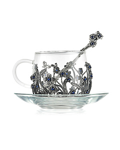 Чашка с блюдцем и ложкой Незабудки  