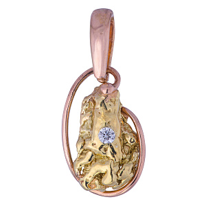 Подвеска золотая с самородком и бриллиантом