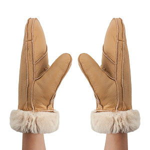 Варежки женские из овчины, цвет песочный 