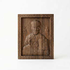 Икона Николай Чудотворец в деревянной коробке 	