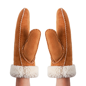 Варежки женские из овчины, цвет охра 