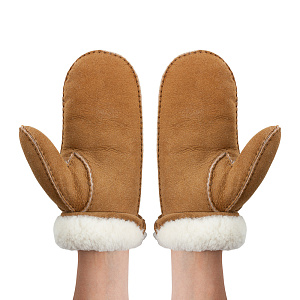 Варежки женские из овчины, цвет песочный 