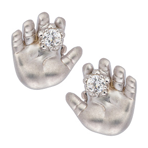 Серьги-пусеты «Ладошка с цветком» с фианитами