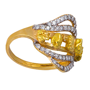 Кольцо золотое с самородками и бриллиантами