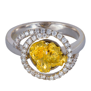 Кольцо из белого золота с самородком и бриллиантами