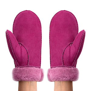 Варежки женские из овчины, цвет фуксия 