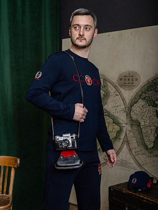 Лонгслив СССР с гербом и девизом цвет темно-синий