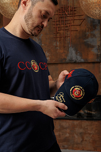 Футболка СССР с гербом и девизом, цвет темно-синий К 4639201к