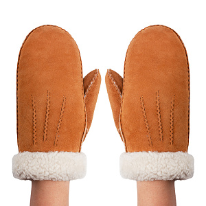 Варежки женские из овчины, цвет охра 