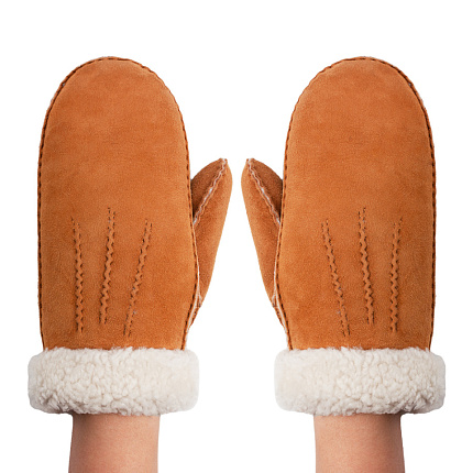 Варежки женские из овчины, цвет охра 