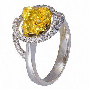 Кольцо из белого золота с самородком и бриллиантами