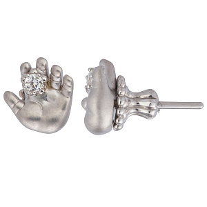 Серьги-пусеты «Ладошка с цветком» с фианитами