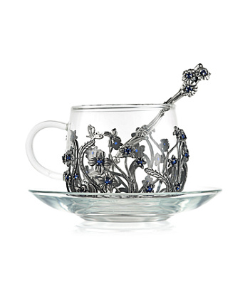 Чашка с блюдцем и ложкой Незабудки  