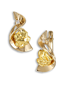 Серьги с самородками и бриллиантами