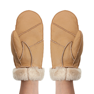 Варежки женские из овчины, цвет песочный 