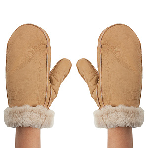 Варежки женские из овчины, цвет песочный 