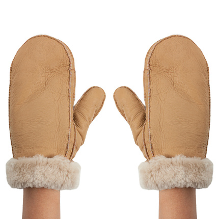 Варежки женские из овчины, цвет песочный 