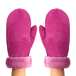 Варежки женские из овчины, цвет фуксия 