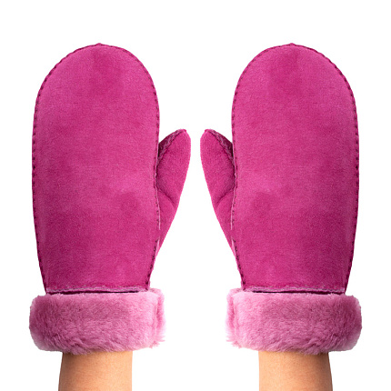 Варежки женские из овчины, цвет фуксия 